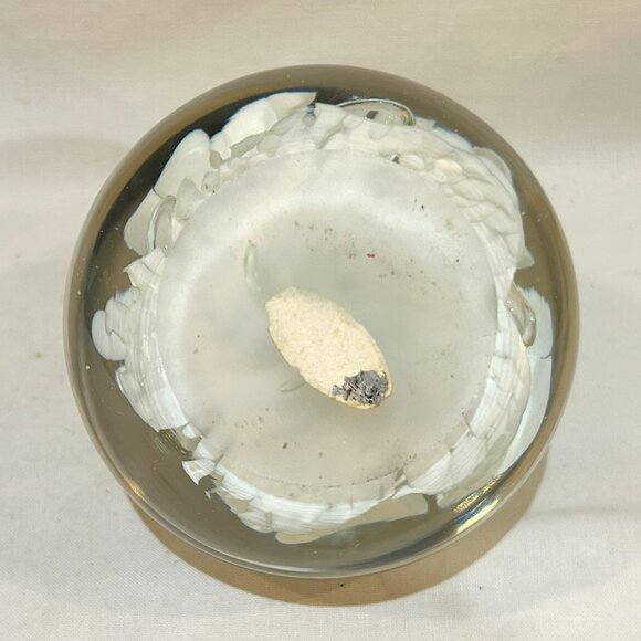 VINTAGE 1970s ST. CLAIR ART GLASS PAPERWEIGHT PEN HOLDER HAND BLOWN White Flower - Picture 7 of 7